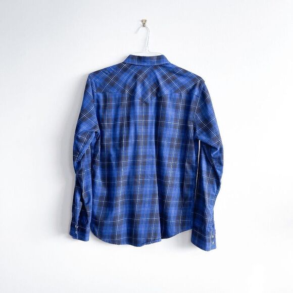 Levi's Mens Tartan Plaid Flannel Pearl Snap Button Western Shirt Blue Medium - Picture 2 of 8